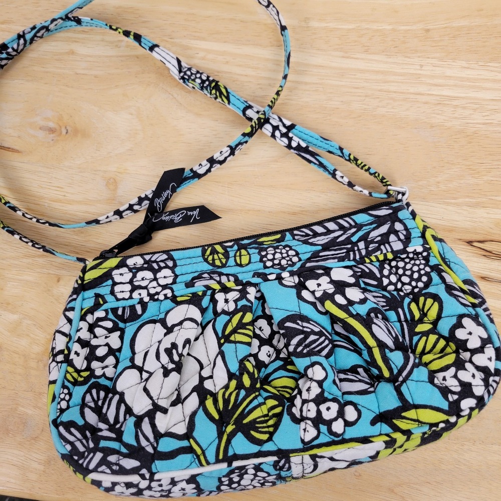 Vera Bradley Island Blooms Frannie Crescent Crossbody Bag Teal Quilted Floral